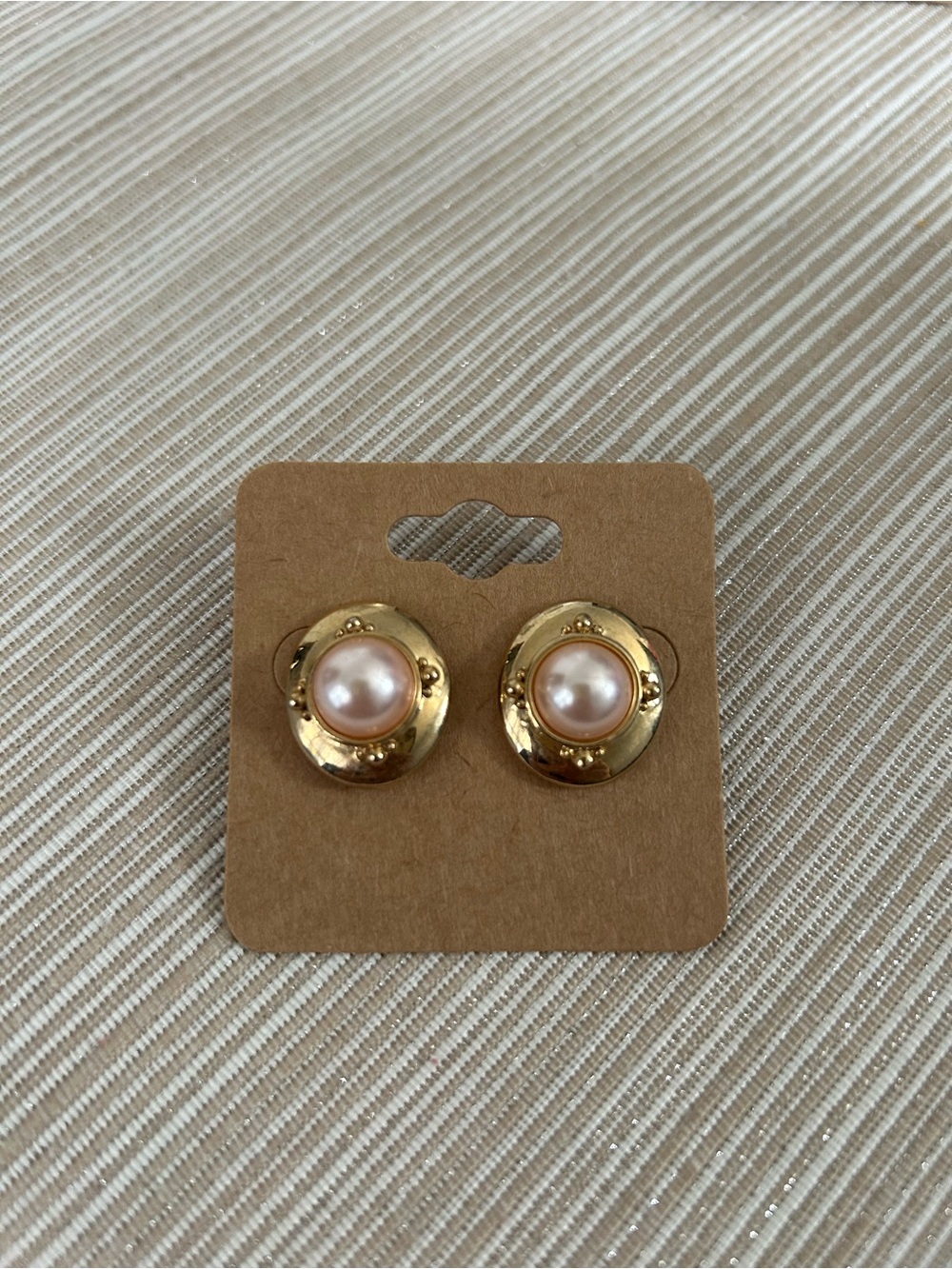 Gold and Pink Pearl Button Earrings - Women Jewelry